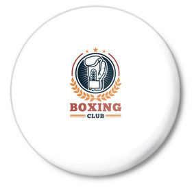 Значок с принтом BOXING CLUB в Новосибирске,  металл | круглая форма, металлическая застежка в виде булавки | Тематика изображения на принте: бокс | перчатки | спорт | чемпион