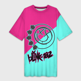 Платье-футболка 3D с принтом Blink 182 в Новосибирске,  |  | blink | альтернативный рок | блинк | группа | марк хоппус | музыка | мэтт скиба | надпись | панк | панк рок | песни | поп панк | рок | скейт панк | смайл | смайлик | трэвис баркер