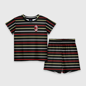 Детский костюм с шортами 3D с принтом AC Milan  Stripe black 2022 в Новосибирске,  |  | ac | fc | football | milan | stripe | милан | полосы | футбол