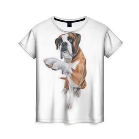 Женская футболка 3D с принтом Боксер в Новосибирске, 100% полиэфир ( синтетическое хлопкоподобное полотно) | прямой крой, круглый вырез горловины, длина до линии бедер | боксер | друг | дружба | животное | пес | собака