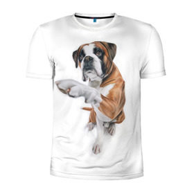 Мужская футболка 3D спортивная с принтом Боксер в Новосибирске, 100% полиэстер с улучшенными характеристиками | приталенный силуэт, круглая горловина, широкие плечи, сужается к линии бедра | боксер | друг | дружба | животное | пес | собака