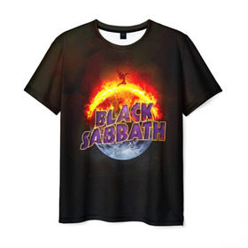 Мужская футболка 3D с принтом Black Sabbath земля в огне в Новосибирске, 100% полиэфир | прямой крой, круглый вырез горловины, длина до линии бедер | black sabbath | группа | метал | надпись | оззи | осборн | хард рок | хеви метал