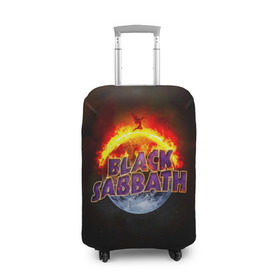 Чехол для чемодана 3D с принтом Black Sabbath земля в огне в Новосибирске, 86% полиэфир, 14% спандекс | двустороннее нанесение принта, прорези для ручек и колес | black sabbath | группа | метал | надпись | оззи | осборн | хард рок | хеви метал
