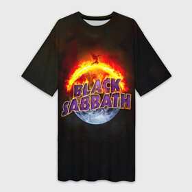 Платье-футболка 3D с принтом Black Sabbath земля в огне в Новосибирске,  |  | black sabbath | группа | метал | надпись | оззи | осборн | хард рок | хеви метал