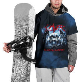 Накидка на куртку 3D с принтом Череп Slayer в Новосибирске, 100% полиэстер |  | slayer | группа | гэри холт | замок | керри кинг | метал | музыка | песни | пол бостаф | рок | слеар | слеер | слеяр | том арайа | трэш метал | тяжелый рок | хеви метал | череп