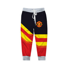 Детские брюки 3D с принтом Manchester United 2018 в Новосибирске, 100% полиэстер | манжеты по низу, эластичный пояс регулируется шнурком, по бокам два кармана без застежек, внутренняя часть кармана из мелкой сетки | 
