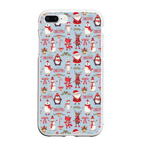 Чехол для iPhone 7Plus/8 Plus матовый с принтом Рождественская Милота в Новосибирске, Силикон | Область печати: задняя сторона чехла, без боковых панелей | дед мороз | заяц | колокольчик | лиса | лисичка | медведь | олень | омела | пингвин | санта клаус