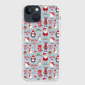 Чехол для iPhone 13 mini с принтом Рождественская Милота в Новосибирске,  |  | дед мороз | заяц | колокольчик | лиса | лисичка | медведь | олень | омела | пингвин | санта клаус