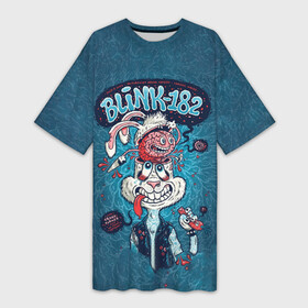 Платье-футболка 3D с принтом Заяц Blink 182 в Новосибирске,  |  | blink | альтернативный рок | блинк | группа | марк хоппус | музыка | мэтт скиба | надпись | панк | панк рок | песни | поп панк | рок | скейт панк | смайл | смайлик | трэвис баркер
