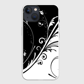 Чехол для iPhone 13 с принтом Цветочный узор Black  White в Новосибирске,  |  | абстракция | белый | инь янь | модные | прикольные картинки | природа | растения | тренды | узоры | цветы | черный