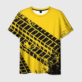 Мужская футболка 3D с принтом Следы покрышек в Новосибирске, 100% полиэфир | прямой крой, круглый вырез горловины, длина до линии бедер | колесо | отпечаток | покрышка | протектор | след | шина