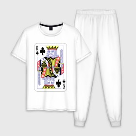 Мужская пижама хлопок с принтом Король треф в Новосибирске, 100% хлопок | брюки и футболка прямого кроя, без карманов, на брюках мягкая резинка на поясе и по низу штанин
 | карты | колода | крести | масть