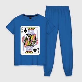 Женская пижама хлопок с принтом Король треф в Новосибирске, 100% хлопок | брюки и футболка прямого кроя, без карманов, на брюках мягкая резинка на поясе и по низу штанин | карты | колода | крести | масть