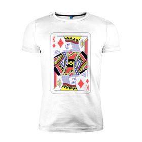 Мужская футболка премиум с принтом Король буби в Новосибирске, 92% хлопок, 8% лайкра | приталенный силуэт, круглый вырез ворота, длина до линии бедра, короткий рукав | азарт | атласная | бубей | бубны | карты | колода | масть