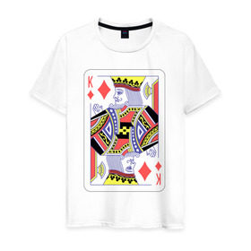 Мужская футболка хлопок с принтом Король буби в Новосибирске, 100% хлопок | прямой крой, круглый вырез горловины, длина до линии бедер, слегка спущенное плечо. | азарт | атласная | бубей | бубны | карты | колода | масть