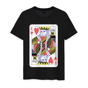 Мужская футболка хлопок с принтом Король черви в Новосибирске, 100% хлопок | прямой крой, круглый вырез горловины, длина до линии бедер, слегка спущенное плечо. | азарт | атласная | карты | колода | масть | покер | червей | черви