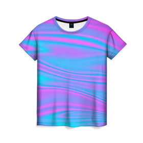 Женская футболка 3D с принтом Глянцевые линии в Новосибирске, 100% полиэфир ( синтетическое хлопкоподобное полотно) | прямой крой, круглый вырез горловины, длина до линии бедер | color | paint | абстракция | абстракция красок | краска | разводы | разводы красок | цветные краски | яркие краски