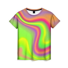 Женская футболка 3D с принтом Кислотные разводы в Новосибирске, 100% полиэфир ( синтетическое хлопкоподобное полотно) | прямой крой, круглый вырез горловины, длина до линии бедер | color | paint | абстракция | абстракция красок | краска | разводы | разводы красок | цветные краски | яркие краски