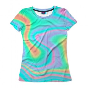 Женская футболка 3D с принтом Светлые узоры в Новосибирске, 100% полиэфир ( синтетическое хлопкоподобное полотно) | прямой крой, круглый вырез горловины, длина до линии бедер | color | paint | абстракция | абстракция красок | краска | разводы | разводы красок | цветные краски | яркие краски