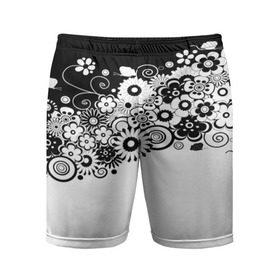 Мужские шорты 3D спортивные с принтом Черно-белые цветы в Новосибирске,  |  | blossom | flower | garden stuff | green stuff | бабочки | узор | цветочный орнамент | цветы | цеточный узор