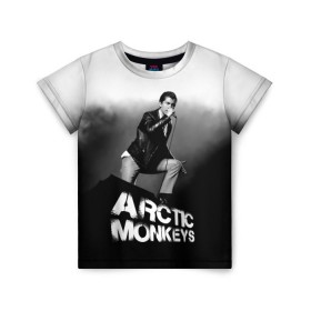 Детская футболка 3D с принтом Солист Arctic Monkeys в Новосибирске, 100% гипоаллергенный полиэфир | прямой крой, круглый вырез горловины, длина до линии бедер, чуть спущенное плечо, ткань немного тянется | Тематика изображения на принте: алекс тёрнер | арктик | арктические мартышки | гаражный | группа | джейми кук | инди рок | манкис | музыка | мэтт хелдер | ник о мэлли | обезьяна | постпанк ривайвл | психоделический | рок