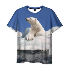 Мужская футболка 3D с принтом Арктика в Новосибирске, 100% полиэфир | прямой крой, круглый вырез горловины, длина до линии бедер | animals | bear | ice | nature | polar bear | power | travel | белый медведь | животные | лёд | медведь | природа | путешествия | сила | снег