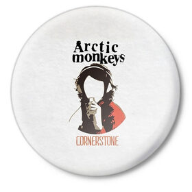 Значок с принтом Arctic Monkeys cornerstone в Новосибирске,  металл | круглая форма, металлическая застежка в виде булавки | алекс тёрнер | арктик | арктические мартышки | гаражный | группа | джейми кук | инди рок | манкис | музыка | мэтт хелдер | ник о мэлли | обезьяна | постпанк ривайвл | психоделический | рок