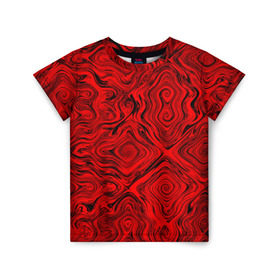 Детская футболка 3D с принтом Tie-Dye red в Новосибирске, 100% гипоаллергенный полиэфир | прямой крой, круглый вырез горловины, длина до линии бедер, чуть спущенное плечо, ткань немного тянется | Тематика изображения на принте: волны | красный | разводы | текстура