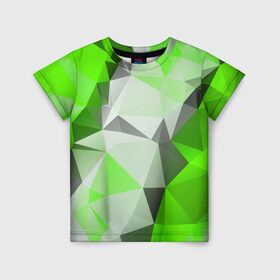 Детская футболка 3D с принтом Sport Abstract 2018 Green в Новосибирске, 100% гипоаллергенный полиэфир | прямой крой, круглый вырез горловины, длина до линии бедер, чуть спущенное плечо, ткань немного тянется | абстракция | геометрия | желтый | краски | линии | мода | модные | пирамиды | полосы | серый | тренды | треугольники | узоры | фигуры | цвет