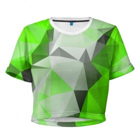 Женская футболка 3D укороченная с принтом Sport Abstract 2018 Green в Новосибирске, 100% полиэстер | круглая горловина, длина футболки до линии талии, рукава с отворотами | абстракция | геометрия | желтый | краски | линии | мода | модные | пирамиды | полосы | серый | тренды | треугольники | узоры | фигуры | цвет