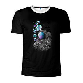 Мужская футболка 3D спортивная с принтом Космические Пузыри в Новосибирске, 100% полиэстер с улучшенными характеристиками | приталенный силуэт, круглая горловина, широкие плечи, сужается к линии бедра | Тематика изображения на принте: астронавт | звезды | земля | космос | марс | мыльные | планеты | скафандр