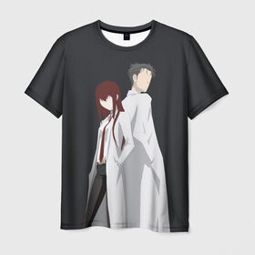 Мужская футболка 3D с принтом Okabe & Kurisu в Новосибирске, 100% полиэфир | прямой крой, круглый вырез горловины, длина до линии бедер | Тематика изображения на принте: steins gate | steinsgate | аниме | визуальная новелла | врата штейна | курису | макисе курису | минимализм | окабе | окабе ринтаро