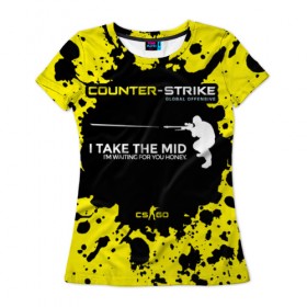 Женская футболка 3D с принтом Counter-Strike Go Mid в Новосибирске, 100% полиэфир ( синтетическое хлопкоподобное полотно) | прямой крой, круглый вырез горловины, длина до линии бедер | cs go | global offensive | контр страйк | шутер