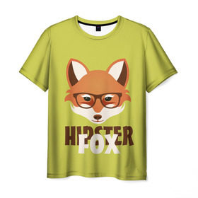 Мужская футболка 3D с принтом Хипстер лиса в Новосибирске, 100% полиэфир | прямой крой, круглый вырез горловины, длина до линии бедер | борода | зверь | лиса | очки