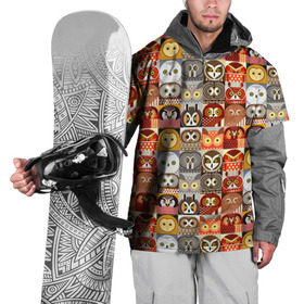 Накидка на куртку 3D с принтом Совы Плитка в Новосибирске, 100% полиэстер |  | ассорти | вид | глаза | квадраты | кубики | орнитолог | паттерн | принт | птица | сова | филин