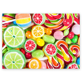 Поздравительная открытка с принтом Candy в Новосибирске, 100% бумага | плотность бумаги 280 г/м2, матовая, на обратной стороне линовка и место для марки
 | candy | colorful | lollipop | sweet | конфеты | леденцы | сладости