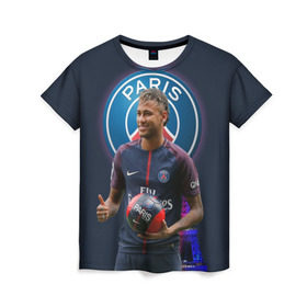 Женская футболка 3D с принтом Neymar PSG в Новосибирске, 100% полиэфир ( синтетическое хлопкоподобное полотно) | прямой крой, круглый вырез горловины, длина до линии бедер | Тематика изображения на принте: neymar psg | неймар | неймар псж | псж | футбол