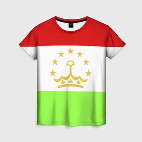 Женская футболка 3D с принтом Флаг Таджикистана в Новосибирске, 100% полиэфир ( синтетическое хлопкоподобное полотно) | прямой крой, круглый вырез горловины, длина до линии бедер | парчами точикистон | таджикистан | точикистон | флаг | флаг таджикистана