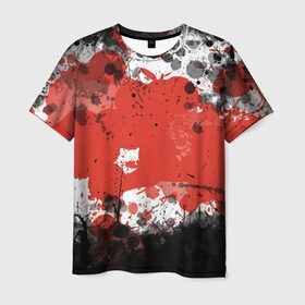 Мужская футболка 3D с принтом Брызги и пятна в Новосибирске, 100% полиэфир | прямой крой, круглый вырез горловины, длина до линии бедер | белый | грязь | красный | кровь | пятна | черный