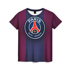 Женская футболка 3D с принтом Paris Saint-Germain в Новосибирске, 100% полиэфир ( синтетическое хлопкоподобное полотно) | прямой крой, круглый вырез горловины, длина до линии бедер | psg | париж | псж | форма | футбол