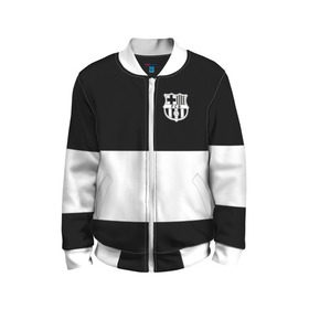 Детский бомбер 3D с принтом FC Barcelona Black Collection в Новосибирске, 100% полиэстер | застегивается на молнию, по бокам два кармана без застежек, мягкие манжеты, по низу бомбера и на воротнике — эластичная резинка | Тематика изображения на принте: black collection | fc | fc barcelona | fcb | fly emirates | ronaldo | барселона | зож | клуб | линии | месси | модные | мяч | реал мадрид | спорт | спортивные | тренды | футбол | футбольный клуб | эмблема