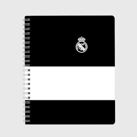 Тетрадь с принтом Real Madrid Black Collection в Новосибирске, 100% бумага | 48 листов, плотность листов — 60 г/м2, плотность картонной обложки — 250 г/м2. Листы скреплены сбоку удобной пружинной спиралью. Уголки страниц и обложки скругленные. Цвет линий — светло-серый
 | emirates | fc | real madrid | клуб | мяч | реал мадрид