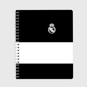 Тетрадь с принтом Real Madrid Black Collection в Новосибирске, 100% бумага | 48 листов, плотность листов — 60 г/м2, плотность картонной обложки — 250 г/м2. Листы скреплены сбоку удобной пружинной спиралью. Уголки страниц и обложки скругленные. Цвет линий — светло-серый
 | Тематика изображения на принте: emirates | fc | real madrid | клуб | мяч | реал мадрид