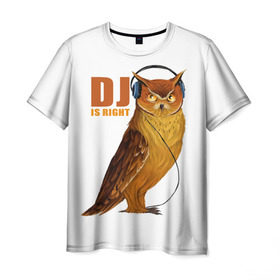 Мужская футболка 3D с принтом Диджей прав в Новосибирске, 100% полиэфир | прямой крой, круглый вырез горловины, длина до линии бедер | dj | music | вечеринка | диджей | клуб | музыка | наушники | пернатые | птица | сова | тусовка | филин