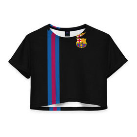 Женская футболка 3D укороченная с принтом FC Barcelona Line Collection в Новосибирске, 100% полиэстер | круглая горловина, длина футболки до линии талии, рукава с отворотами | Тематика изображения на принте: fc | барселона | эмблема