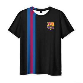 Мужская футболка 3D с принтом FC Barcelona Line Collection в Новосибирске, 100% полиэфир | прямой крой, круглый вырез горловины, длина до линии бедер | fc | барселона | эмблема