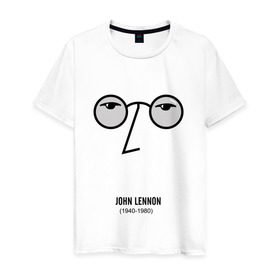 Мужская футболка хлопок с принтом Джон Ленон 1 в Новосибирске, 100% хлопок | прямой крой, круглый вырез горловины, длина до линии бедер, слегка спущенное плечо. | Тематика изображения на принте: 