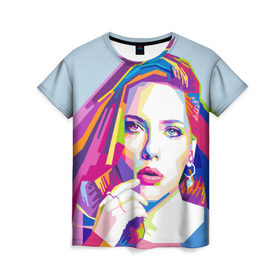 Женская футболка 3D с принтом Scarlett Johansson в Новосибирске, 100% полиэфир ( синтетическое хлопкоподобное полотно) | прямой крой, круглый вырез горловины, длина до линии бедер | scarlett johansson | скарлет йохансон | скарлетт йоханссон