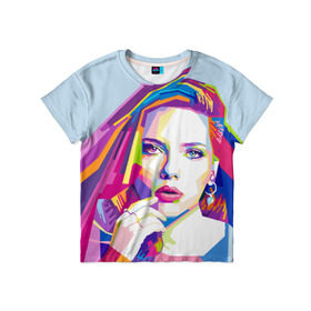 Детская футболка 3D с принтом Scarlett Johansson в Новосибирске, 100% гипоаллергенный полиэфир | прямой крой, круглый вырез горловины, длина до линии бедер, чуть спущенное плечо, ткань немного тянется | scarlett johansson | скарлет йохансон | скарлетт йоханссон