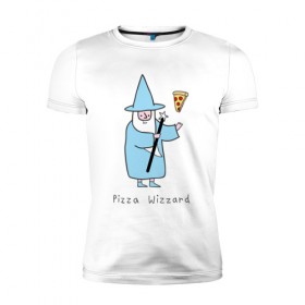 Мужская футболка премиум с принтом Заклинатель пиццы в Новосибирске, 92% хлопок, 8% лайкра | приталенный силуэт, круглый вырез ворота, длина до линии бедра, короткий рукав | magic | pizza | wizzard | арт | волшебник | маг | магия | пицца